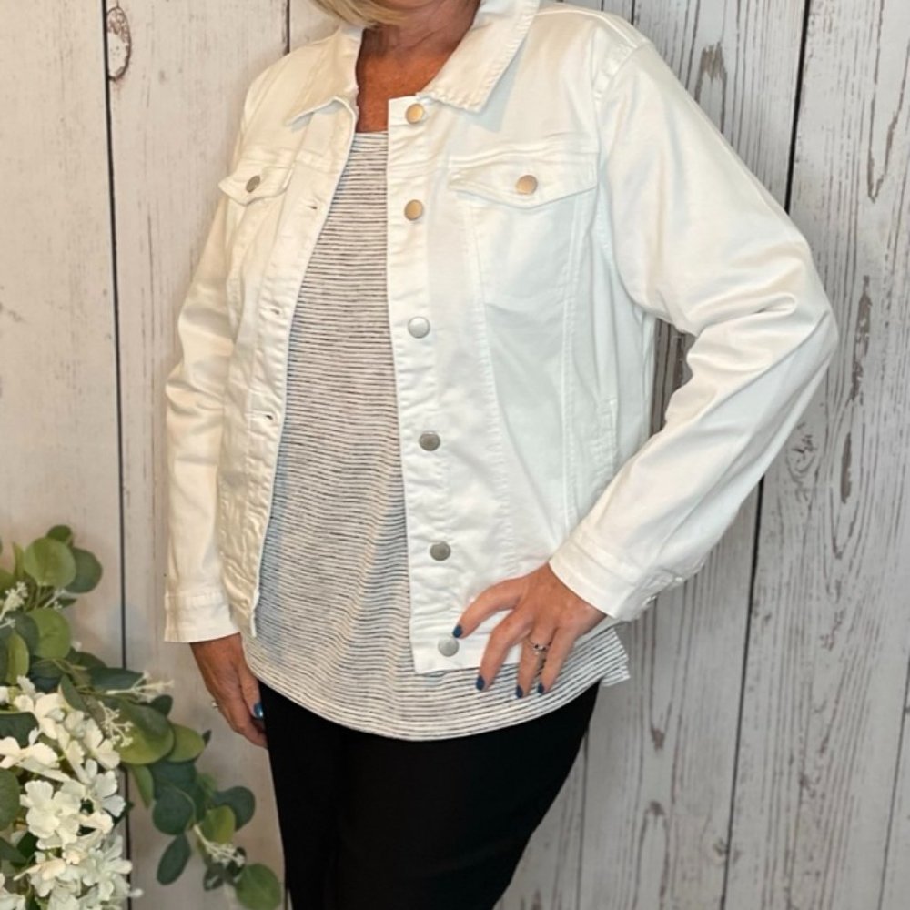 Plus White Denim Jacket